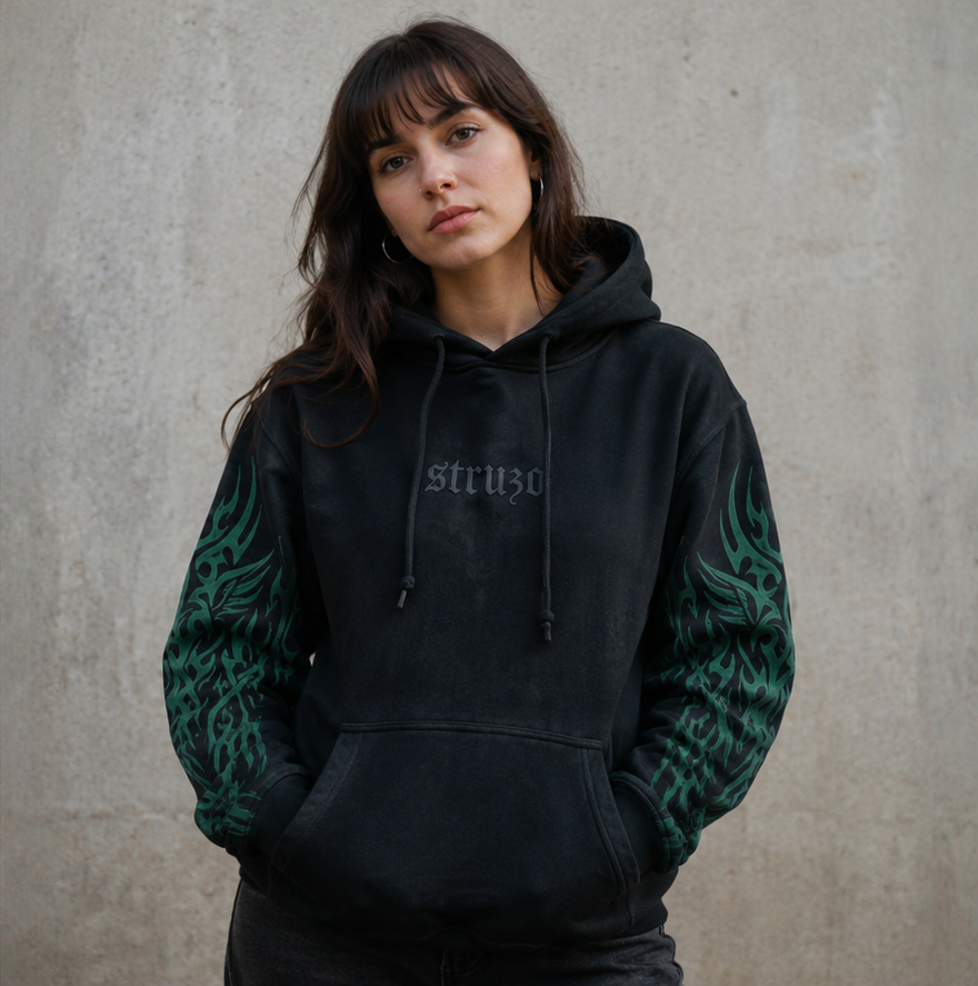 Black Angel Wings hoodie with tonal embroidered chest logo