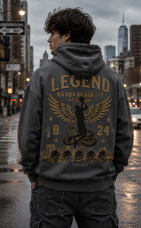 Grey Legend hoodie with comic-art basketball portrait graphic